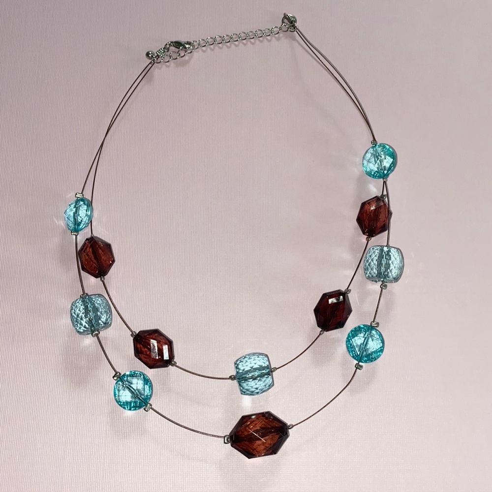 Aquamarine Blue and Brown Floating Necklace